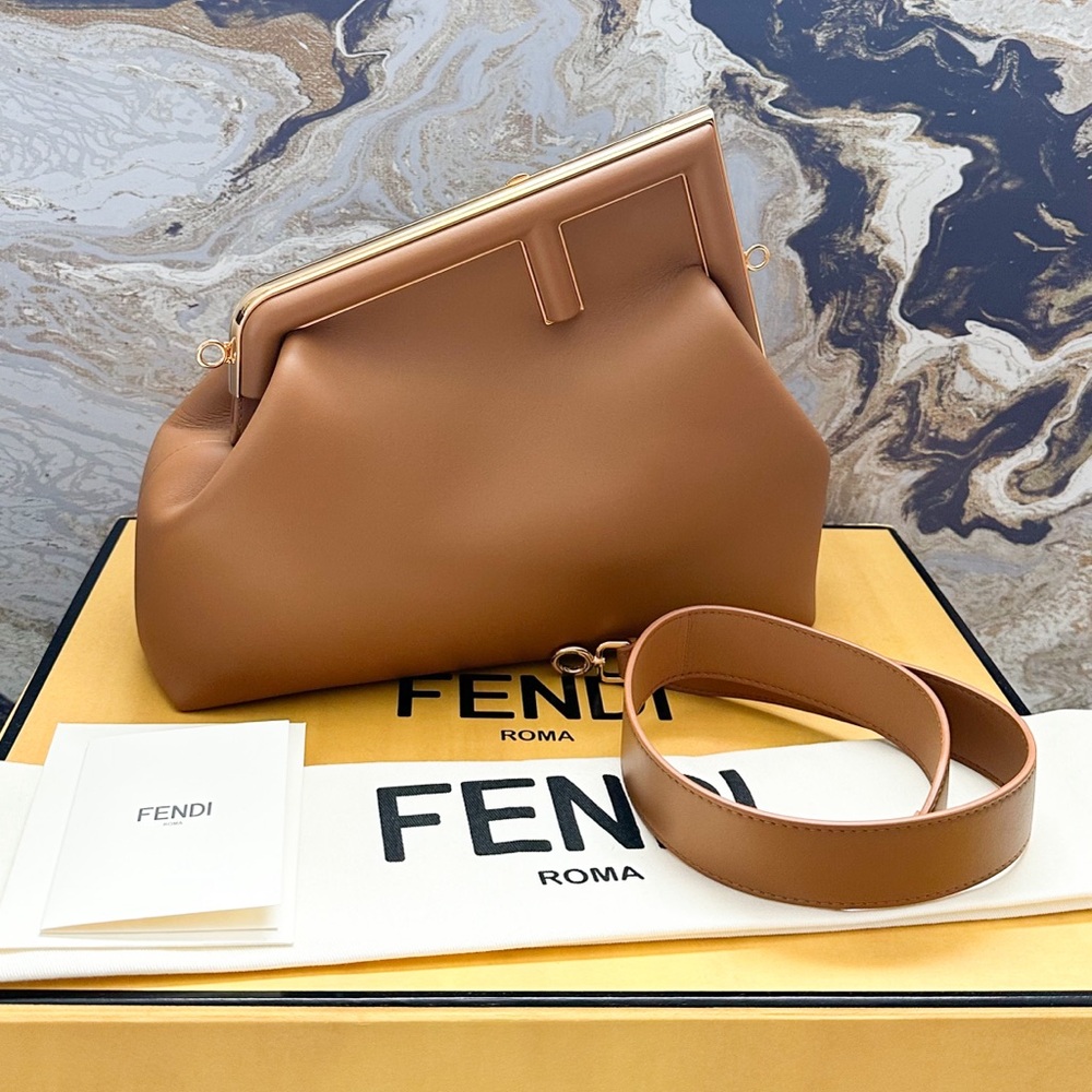 Fendi Shiny Nappa Medium Fendi First Caramello Clutch Bag - Picture 8 of 16
